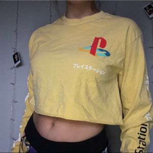 long sleeve forever 21 yellow playstation crop top